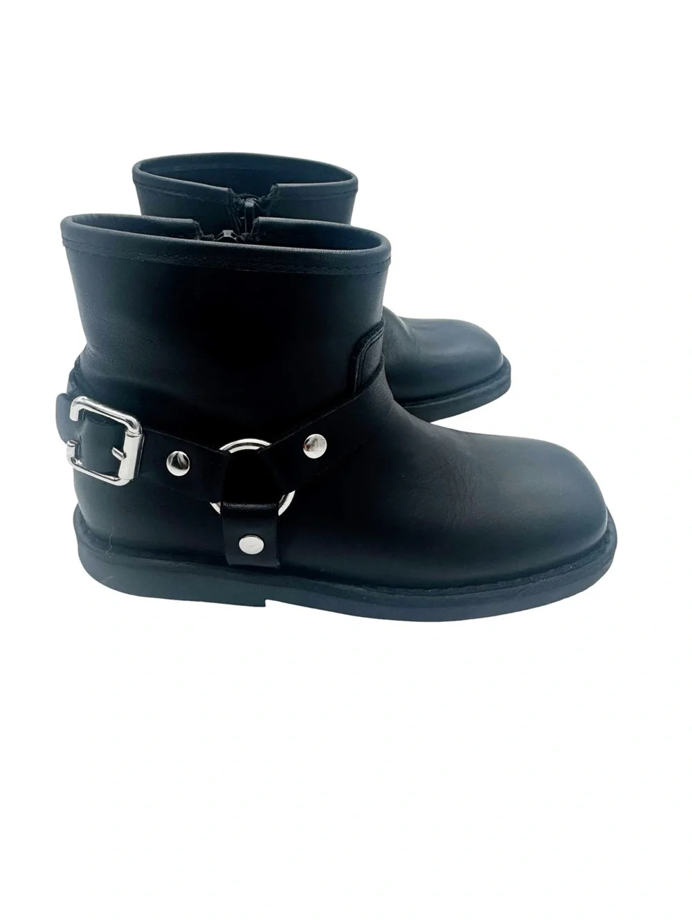 ZARA Black Leather Moto Biker Harness Boots Girls Toddler Size 8
